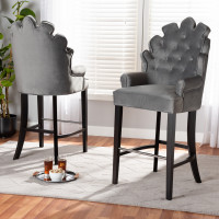 Baxton Studio BBT5408B-Dark Grey VelvetWenge-BS Baxton Studio Chloe Modern and Contemporary Dark Grey Velvet Upholstered and Dark Brown Finished Wood 2-Piece Bar Stool Set